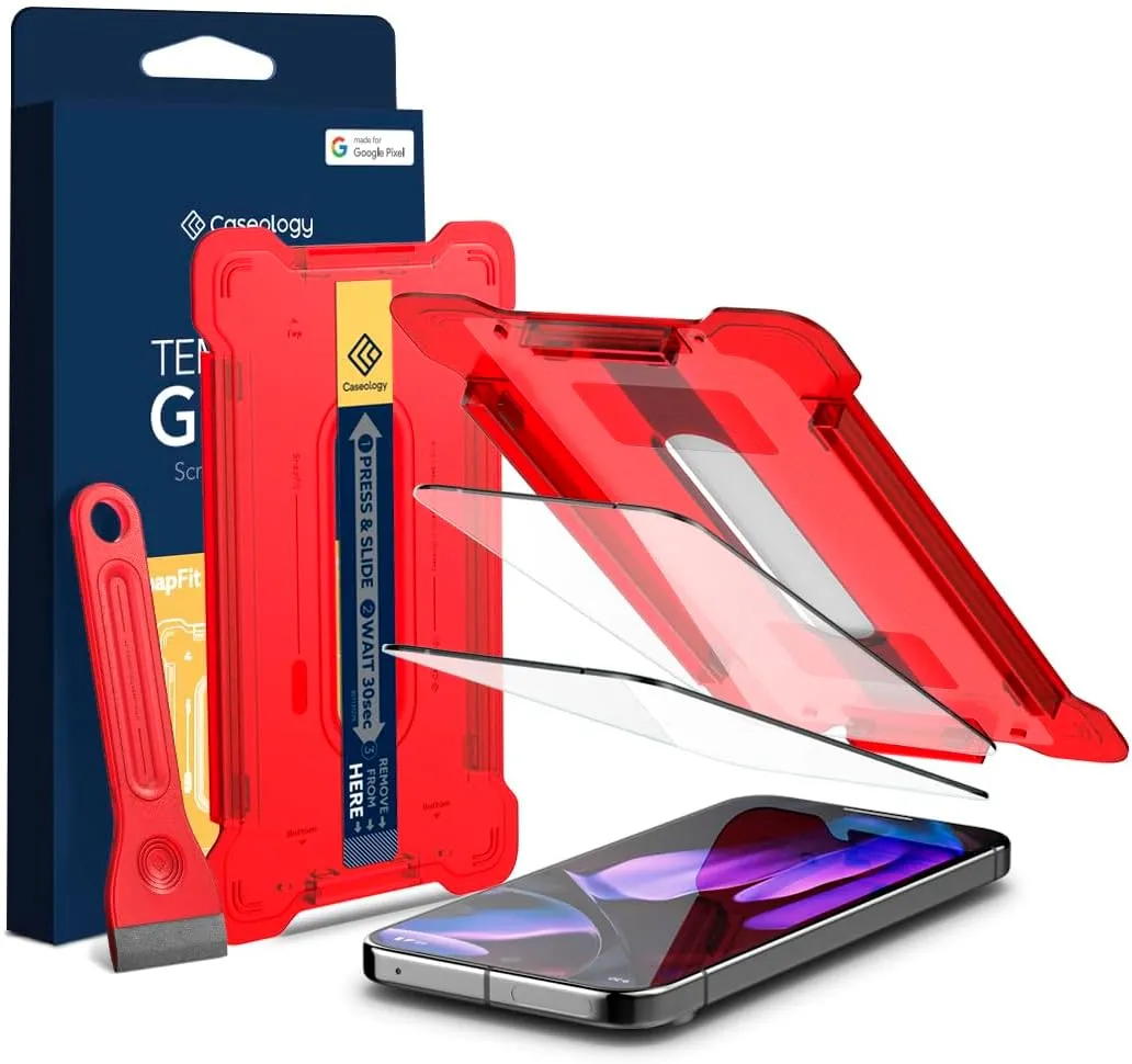Caseology Snap Fit for Google Pixel 9 Pro XL Screen Protector [2 Pack/Easy Installation Kit] Tempered Glass (2024) - Clear