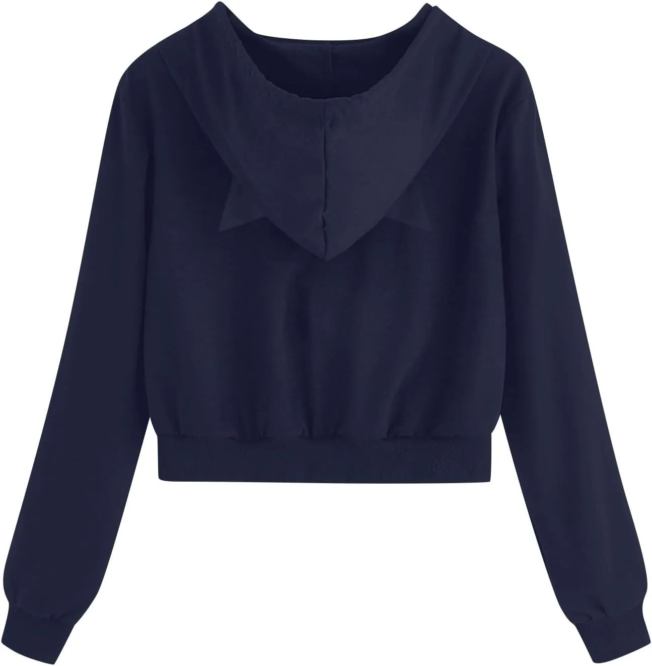 Cat Ear Hoodie Preppy Sweatshirt Womens SOlid Color Zipper Hooded Coats Pullover Long Sleeves Short Outwear Fall