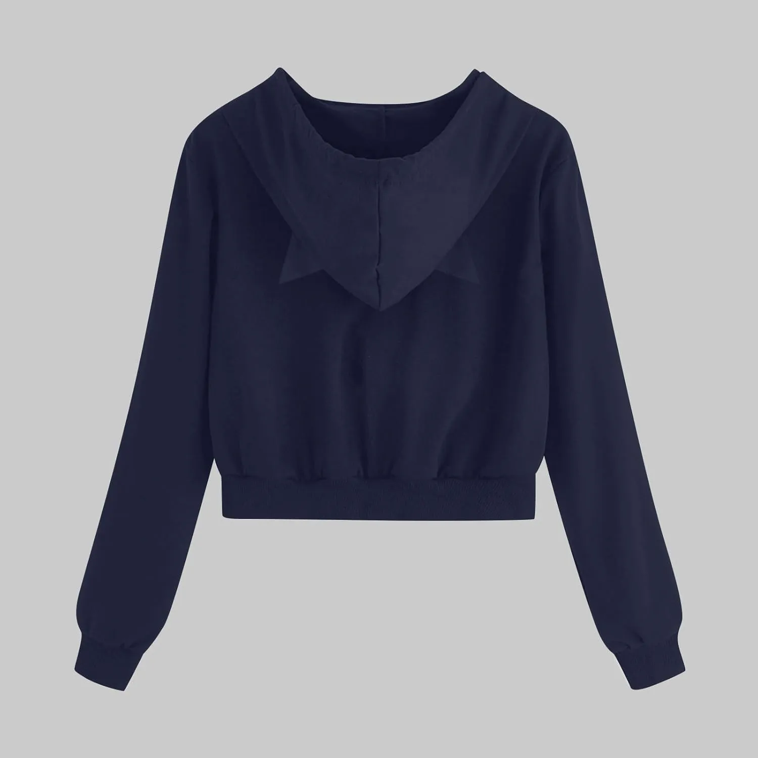Cat Ear Hoodie Preppy Sweatshirt Womens SOlid Color Zipper Hooded Coats Pullover Long Sleeves Short Outwear Fall