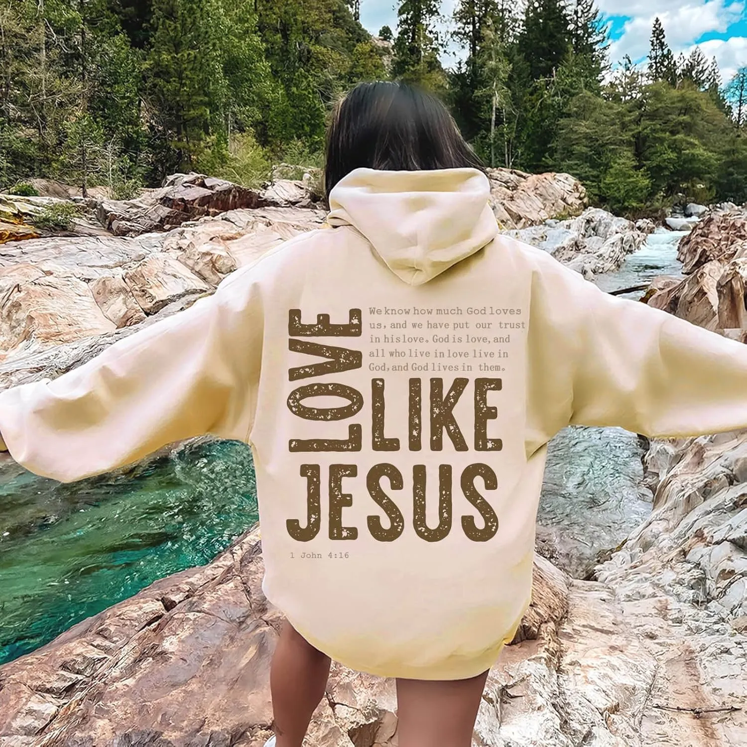 Christian Hoodies for Women Love Like Jesus Letter Graphic Oversized Long Sleeve Jesus Faith Y2K Hooded Sweatshirts Pullover