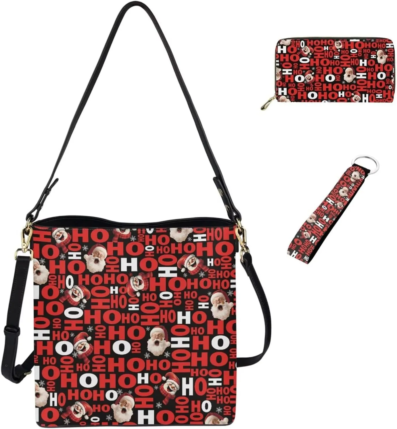 Christmas Crossbody Satchel Bags for Women Large Capacity Shoulder Tote Bag with Wallet and Keychain Set