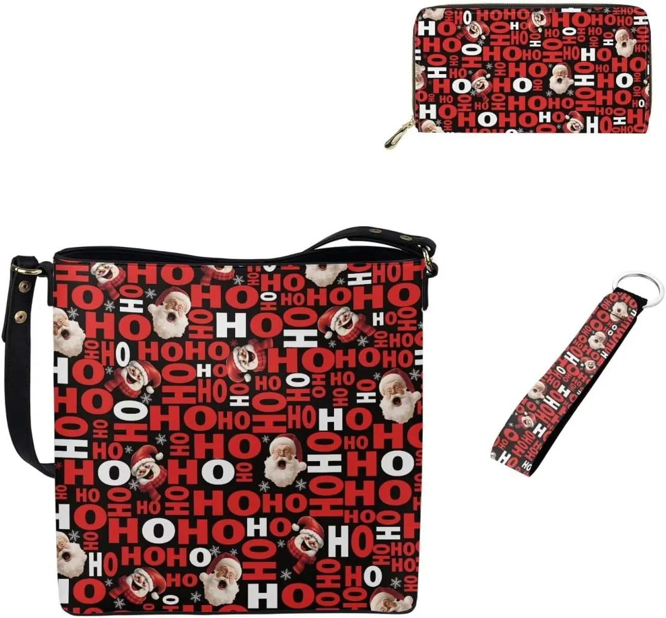 Christmas Crossbody Satchel Bags for Women Large Capacity Shoulder Tote Bag with Wallet and Keychain Set