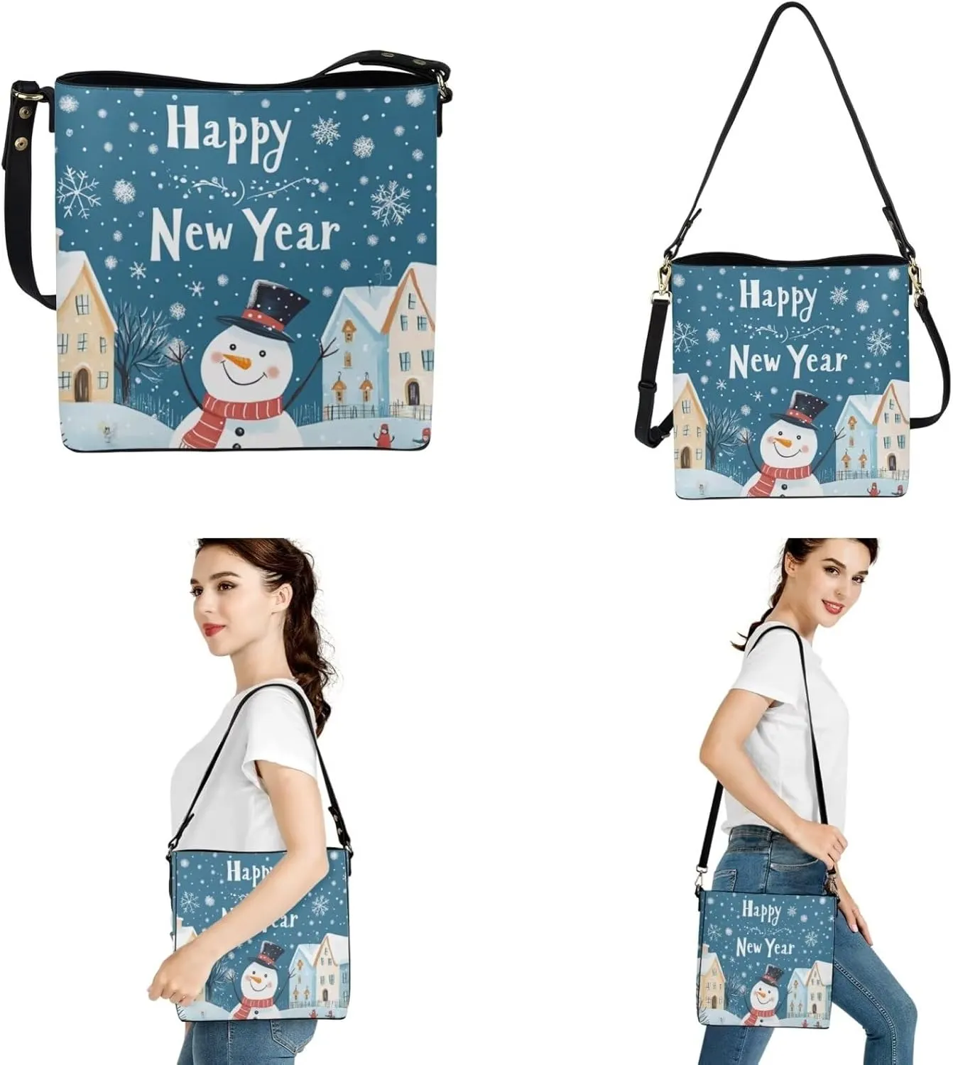 Christmas Crossbody Satchel Bags for Women Large Capacity Shoulder Tote Bag with Wallet and Keychain Set