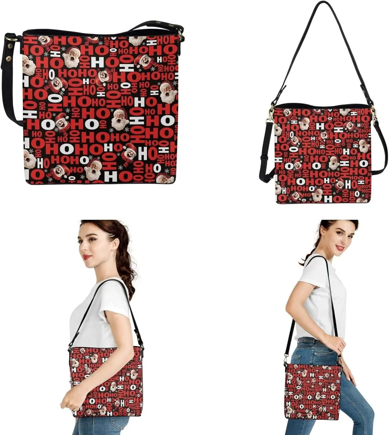 Christmas Crossbody Satchel Bags for Women Large Capacity Shoulder Tote Bag with Wallet and Keychain Set