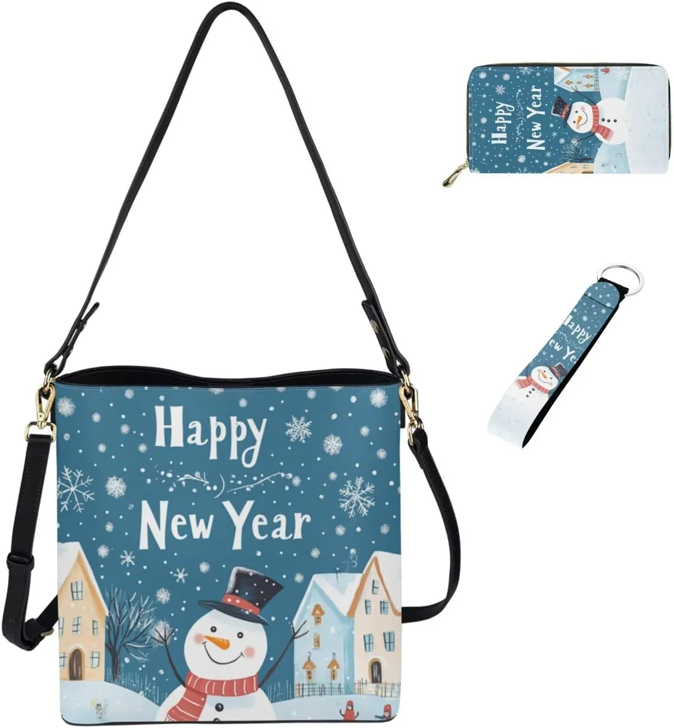 Christmas Crossbody Satchel Bags for Women Large Capacity Shoulder Tote Bag with Wallet and Keychain Set