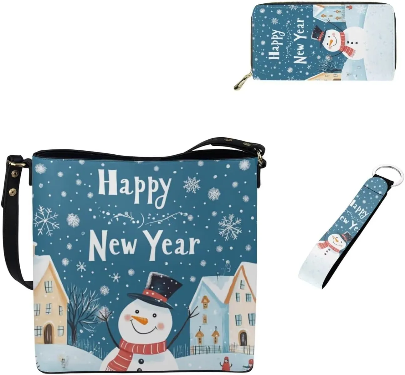 Christmas Crossbody Satchel Bags for Women Large Capacity Shoulder Tote Bag with Wallet and Keychain Set