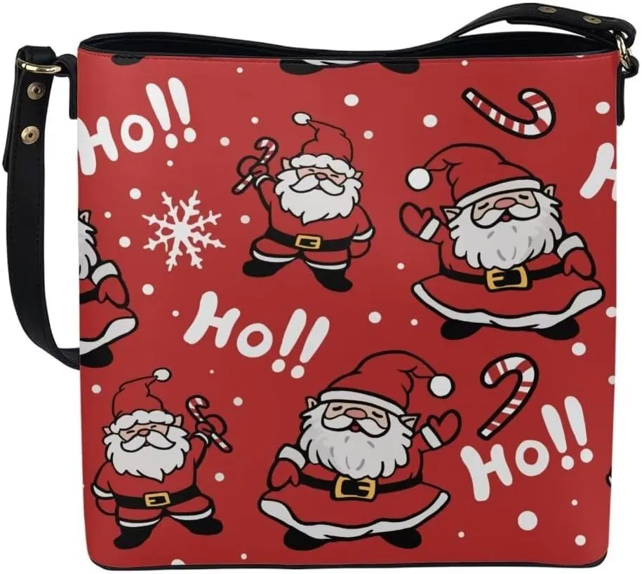Christmas Leather Tote Bucket Bag for Women Fashion Shoulder Handbag Large Hobo Bags with Pockets and Magnetic Snap