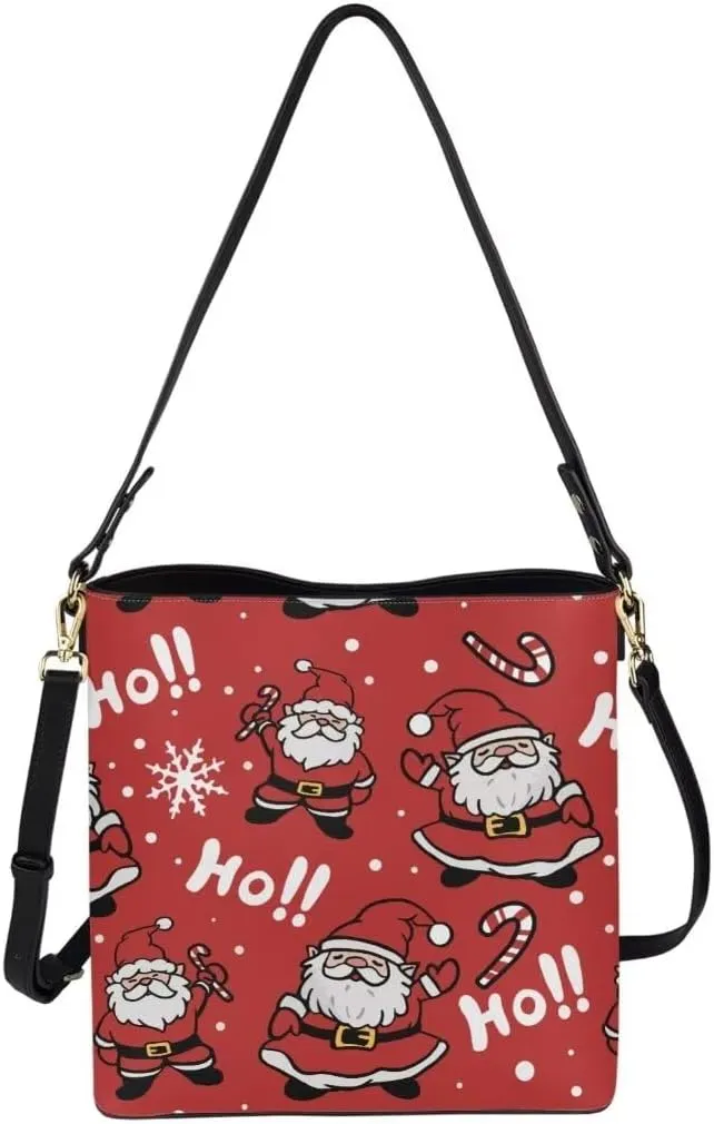 Christmas Leather Tote Bucket Bag for Women Fashion Shoulder Handbag Large Hobo Bags with Pockets and Magnetic Snap