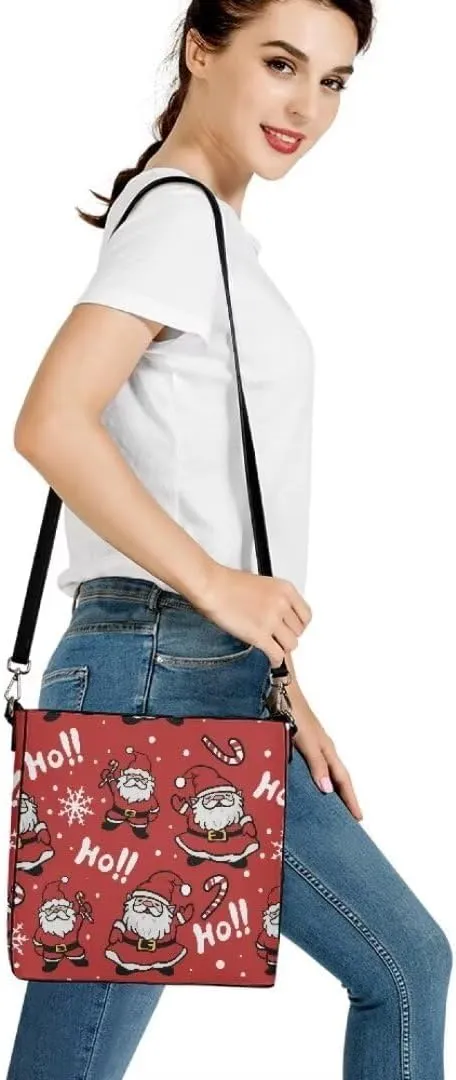 Christmas Leather Tote Bucket Bag for Women Fashion Shoulder Handbag Large Hobo Bags with Pockets and Magnetic Snap
