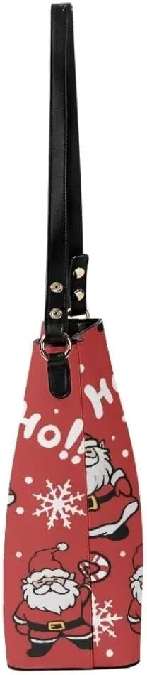 Christmas Leather Tote Bucket Bag for Women Fashion Shoulder Handbag Large Hobo Bags with Pockets and Magnetic Snap