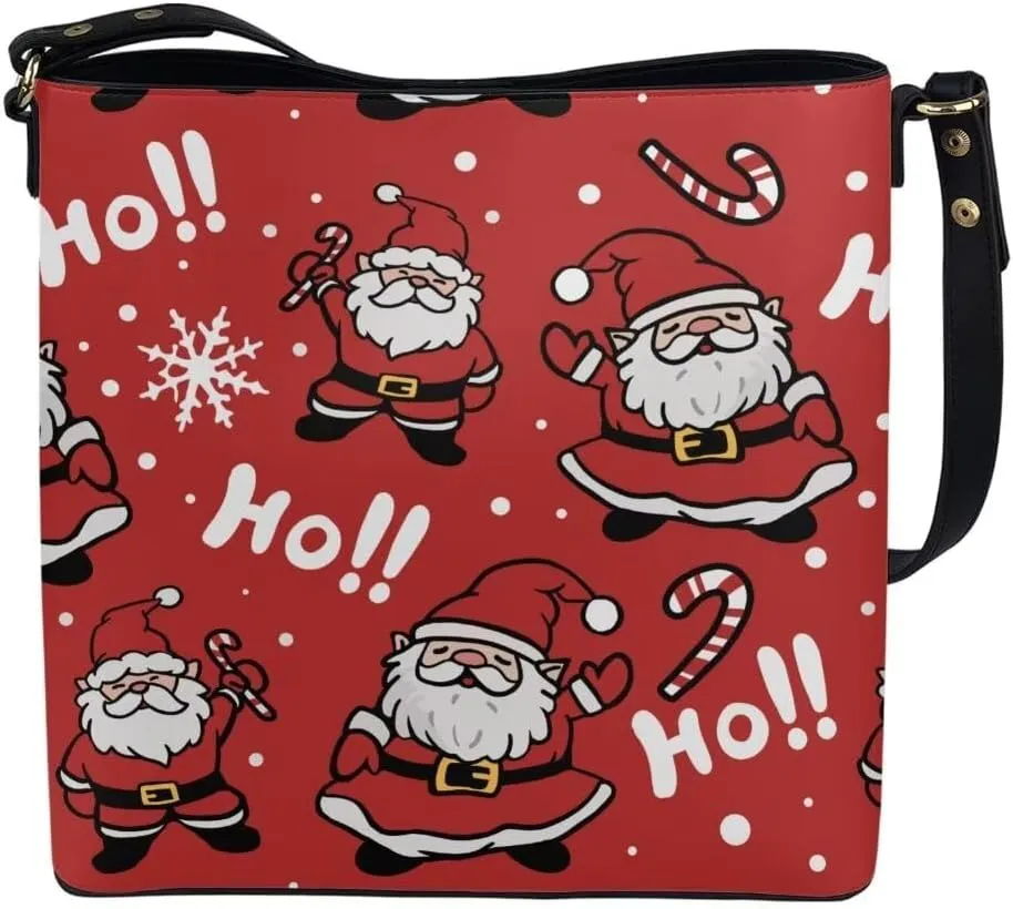 Christmas Leather Tote Bucket Bag for Women Fashion Shoulder Handbag Large Hobo Bags with Pockets and Magnetic Snap