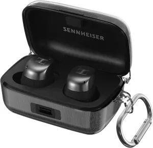 Clear Case for Sennheiser Momentum 4/3 Wireless Earbuds, Hard Shell TPU Case for Momentum True Wireless 4/3, Full-Body Anti-Scracth Protective Cover with Carabiner