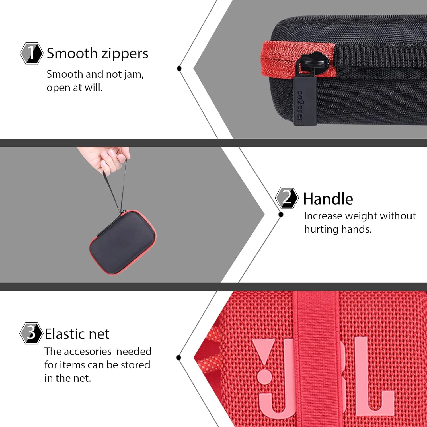 co2CREA Hard Carrying Case Replacement for JBL Go 4 Go3 Go 3 Eco Portable Speaker (Black Case   Inside Red)