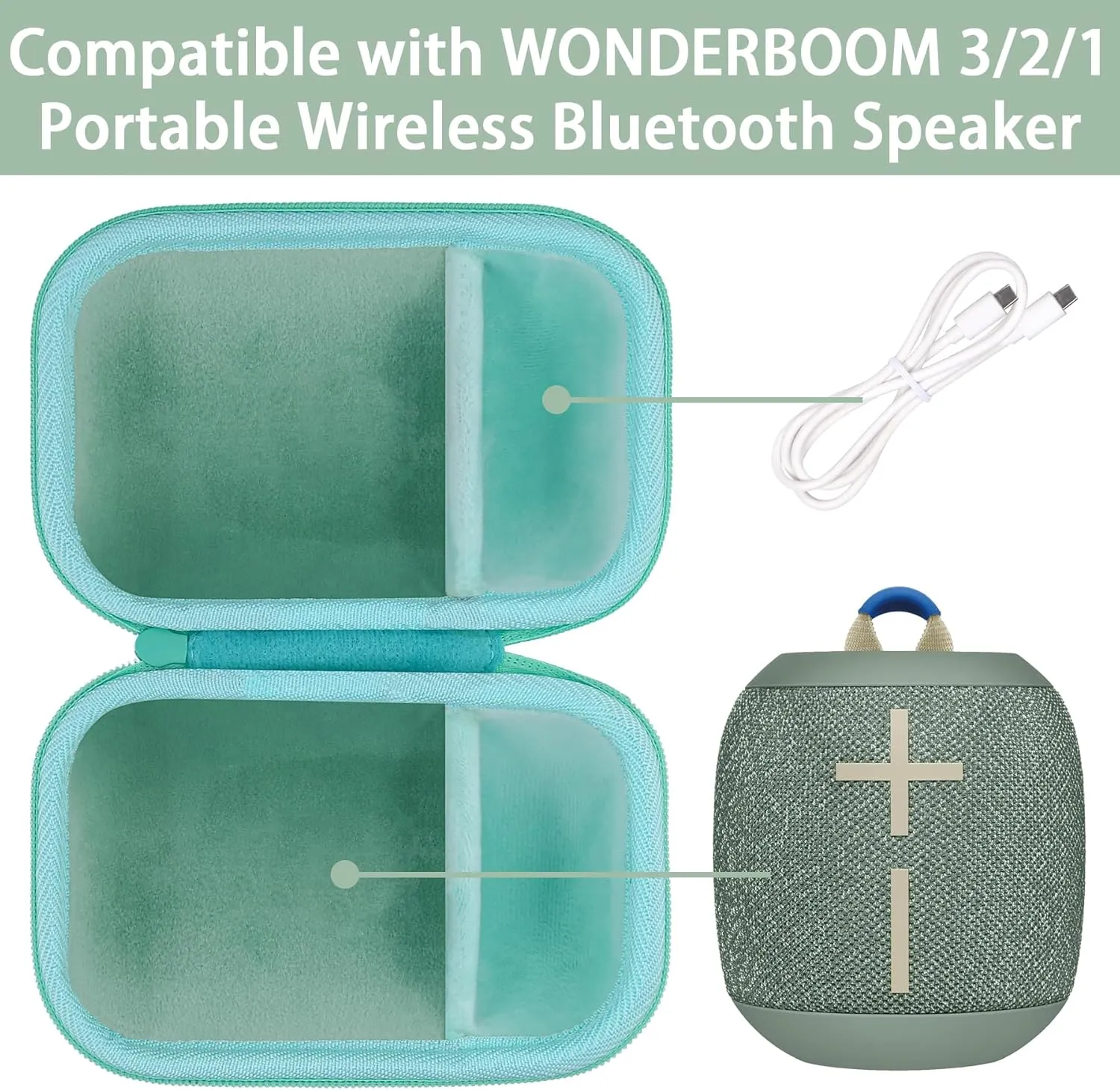 co2CREA Hard Travel Case Replacement for Ultimate Ears WONDERBOOM 4 WONDERBOOM Play WONDERBOOM 3 WONDERBOOM 2 Small Portable Wireless Bluetooth Speaker (Green Case)