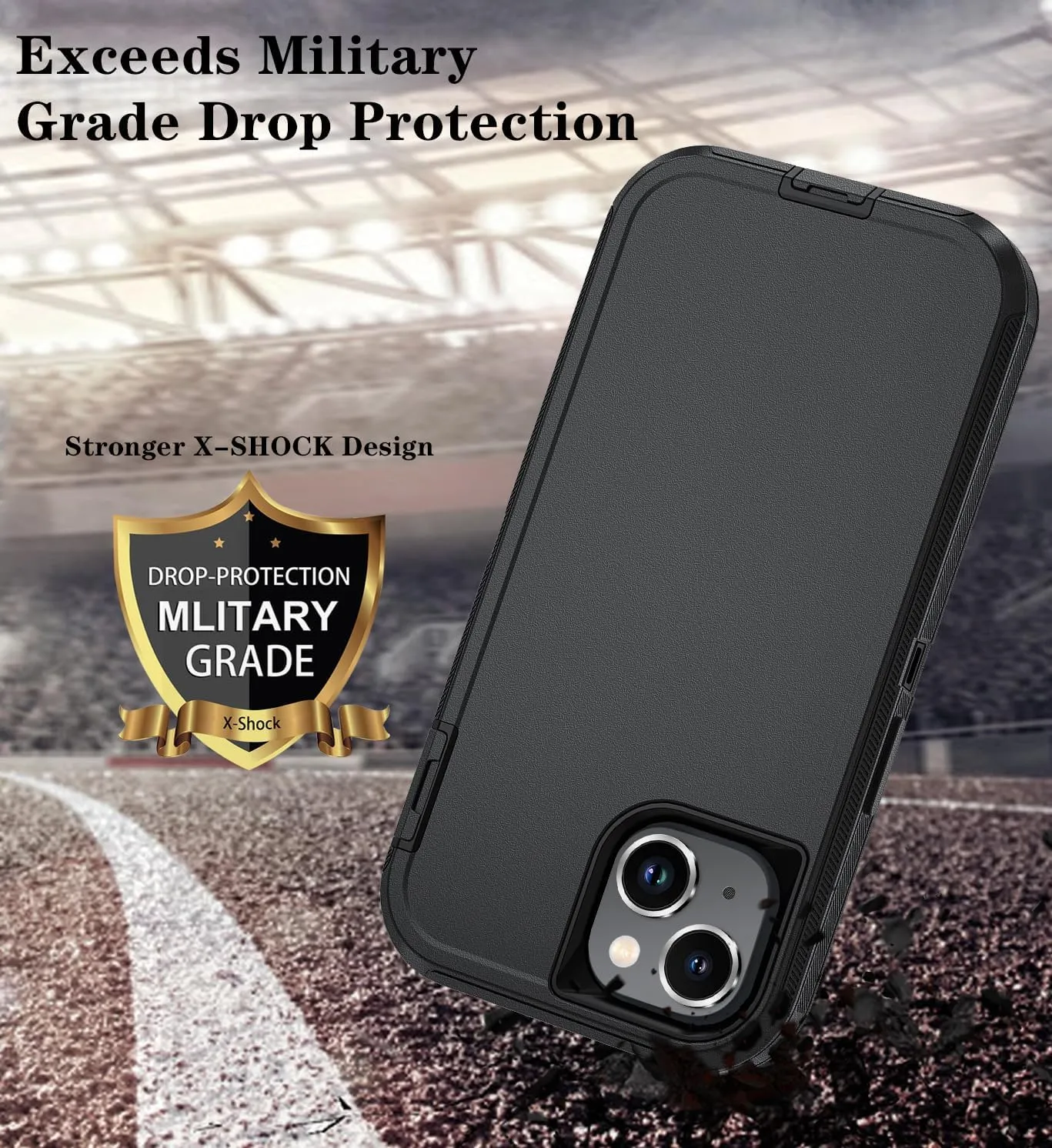 Compatible with iPhone 13/14 Case with HD Screen Protector, Heavy Duty Shockproof & DustProof & Dropproof 3-Layer Cover Phone Case (Black)