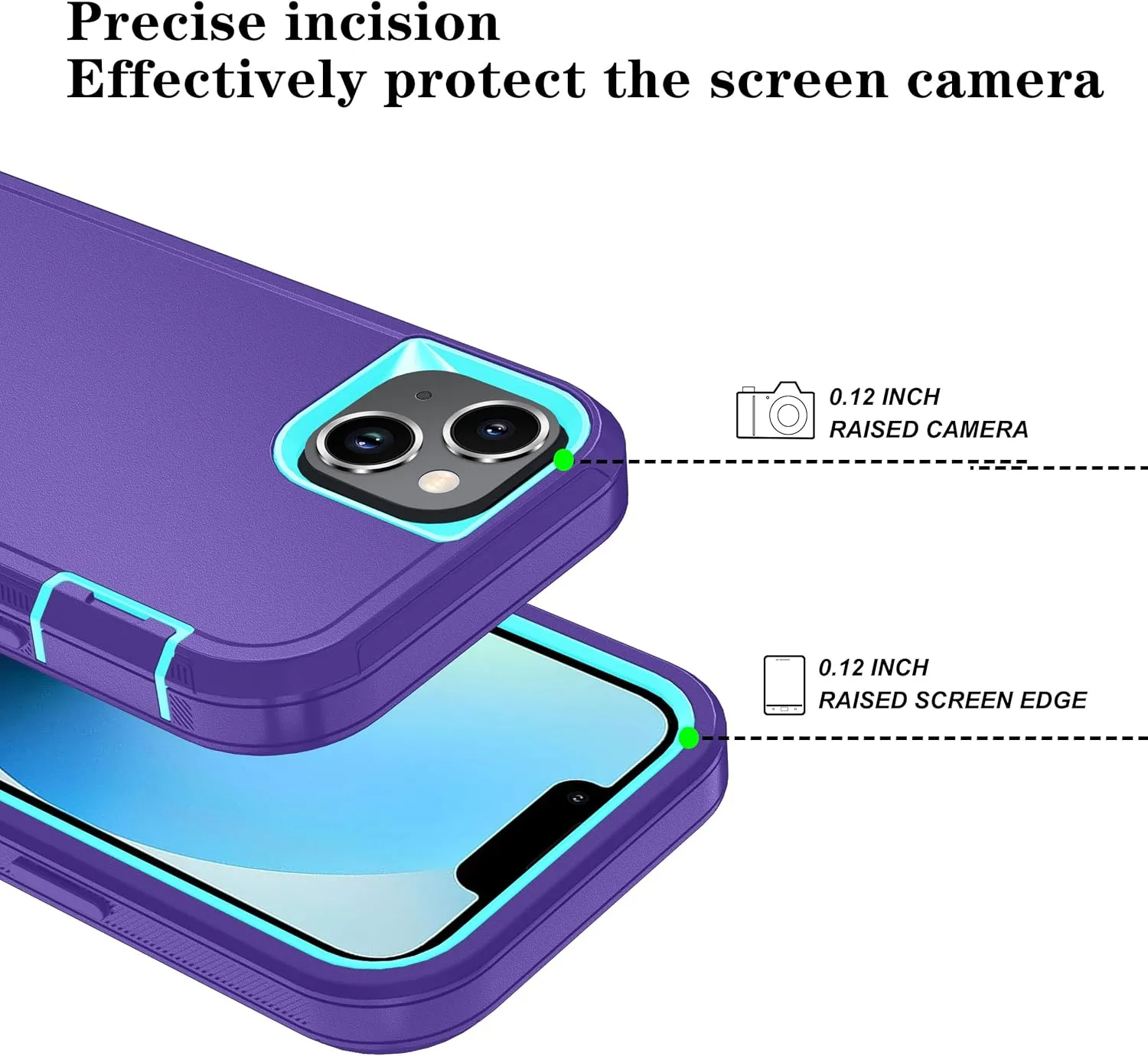 Compatible with iPhone 13/14 Case with HD Screen Protector, Heavy Duty Shockproof & DustProof & Dropproof 3-Layer Cover Phone Case (PurpleSkyBlue)