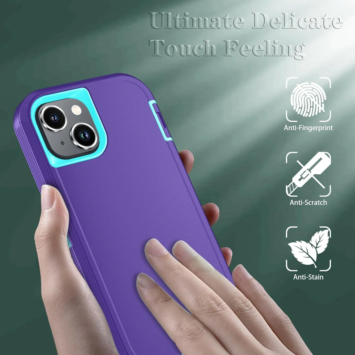 Compatible with iPhone 13/14 Case with HD Screen Protector, Heavy Duty Shockproof & DustProof & Dropproof 3-Layer Cover Phone Case (PurpleSkyBlue)
