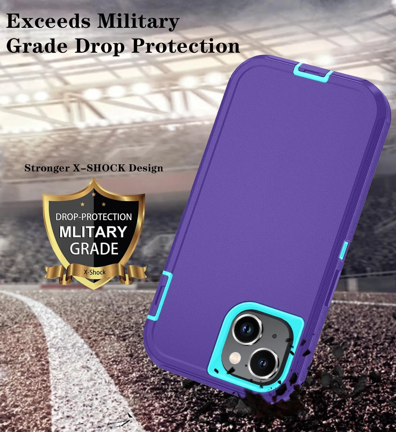 Compatible with iPhone 13/14 Case with HD Screen Protector, Heavy Duty Shockproof & DustProof & Dropproof 3-Layer Cover Phone Case (PurpleSkyBlue)
