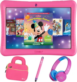 Contixo 10" Android Kids Tablet Bundle - 32GB, 80  Disney Storybooks ($350 Value), Parental Controls, Kid-Proof Case w/Kickstand & Stylus, Headphones & Sleeve Bag - Pink
