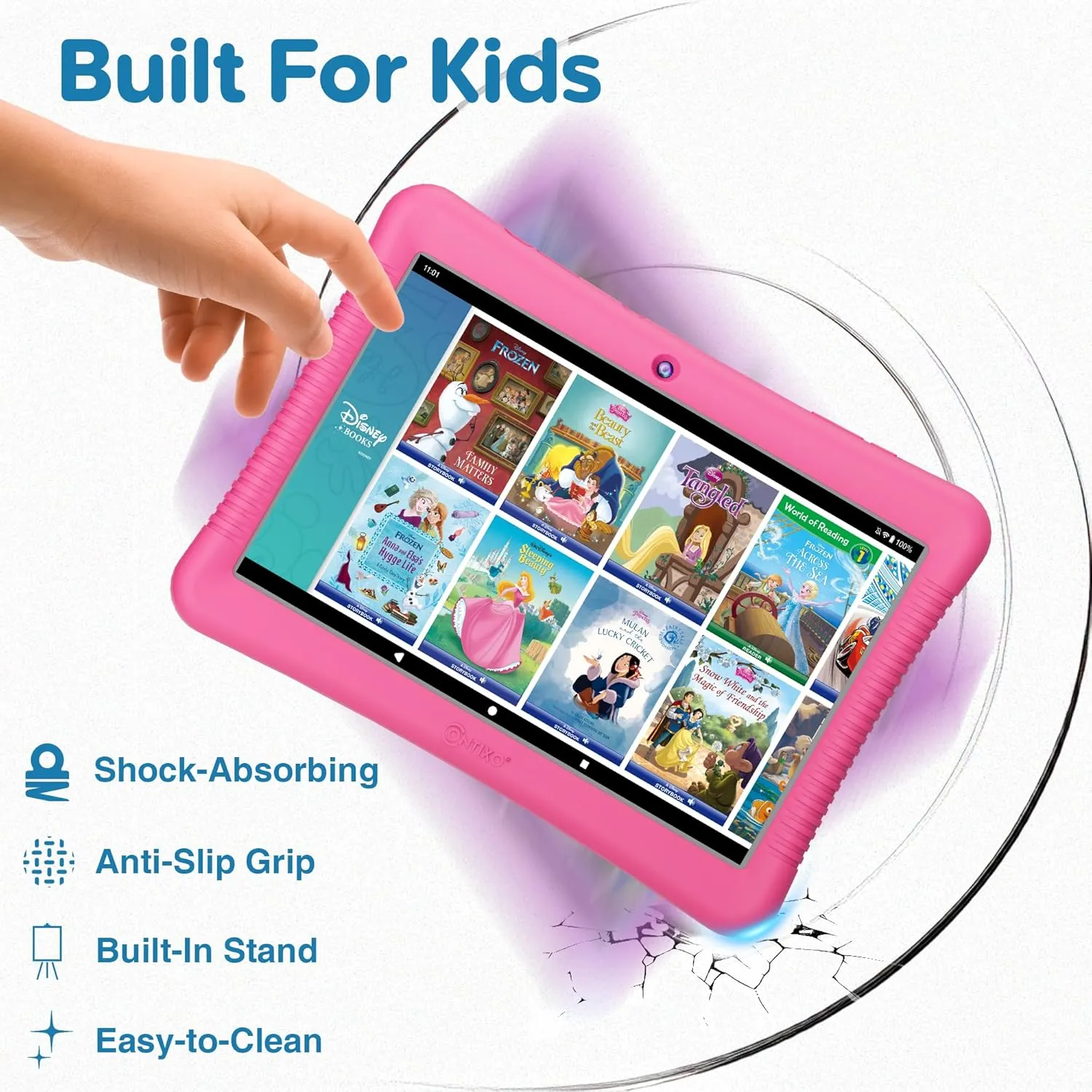 Contixo 10" Android Kids Tablet Bundle - 32GB, 80  Disney Storybooks ($350 Value), Parental Controls, Kid-Proof Case w/Kickstand & Stylus, Headphones & Sleeve Bag - Pink