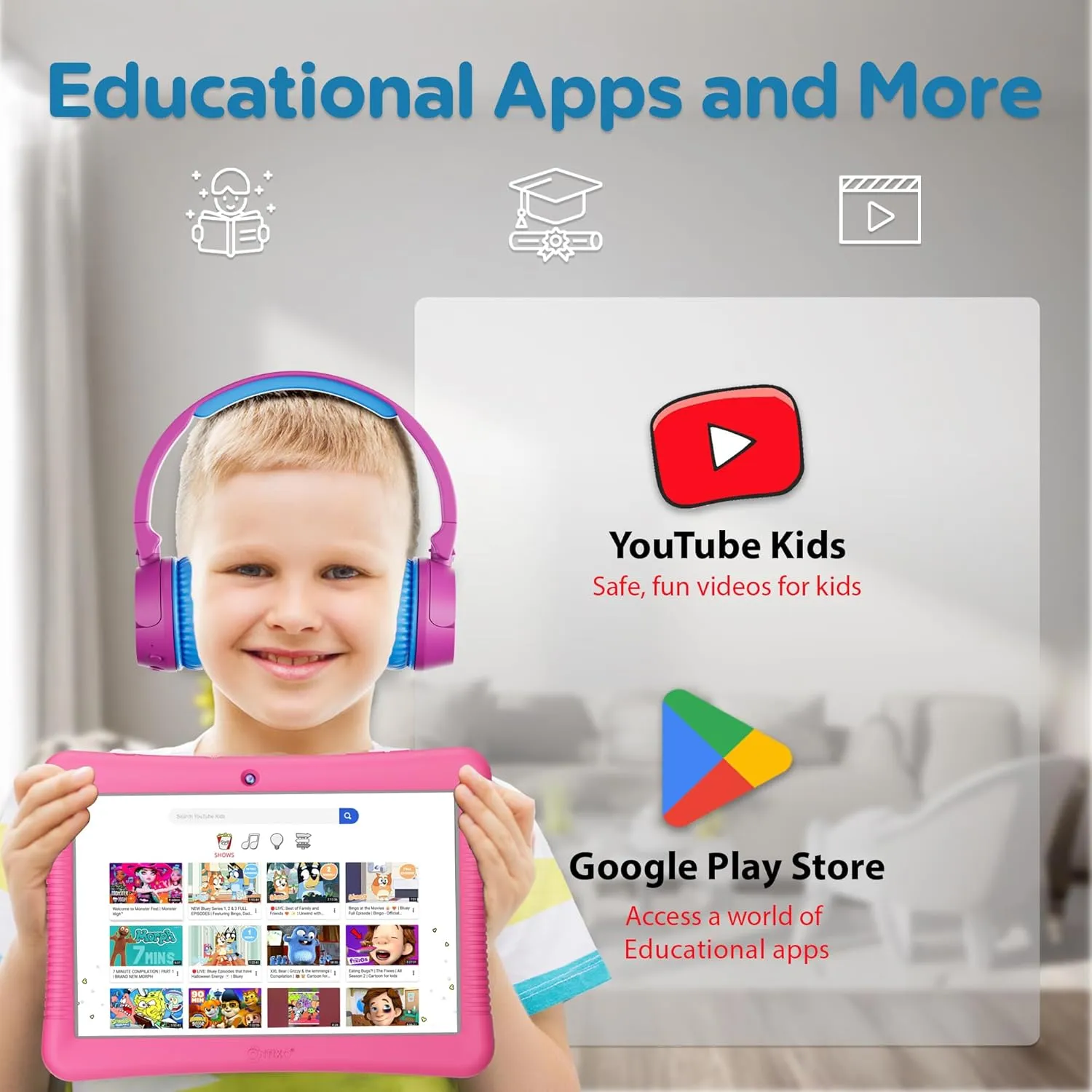 Contixo 10" Android Kids Tablet Bundle - 32GB, 80  Disney Storybooks ($350 Value), Parental Controls, Kid-Proof Case w/Kickstand & Stylus, Headphones & Sleeve Bag - Pink