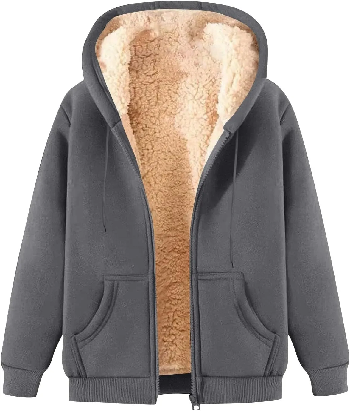 COTECRAM Hoodies for Women Winter Fleece Sweatshirt Full Zip Up Thick Sherpa Lined Hooded Jacket Coats Warm Outerwear