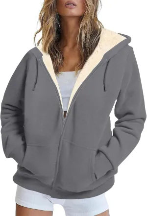 COTECRAM Hoodies for Women Winter Fleece Sweatshirt Full Zip Up Thick Sherpa Lined Hooded Jacket Coats Warm Outerwear