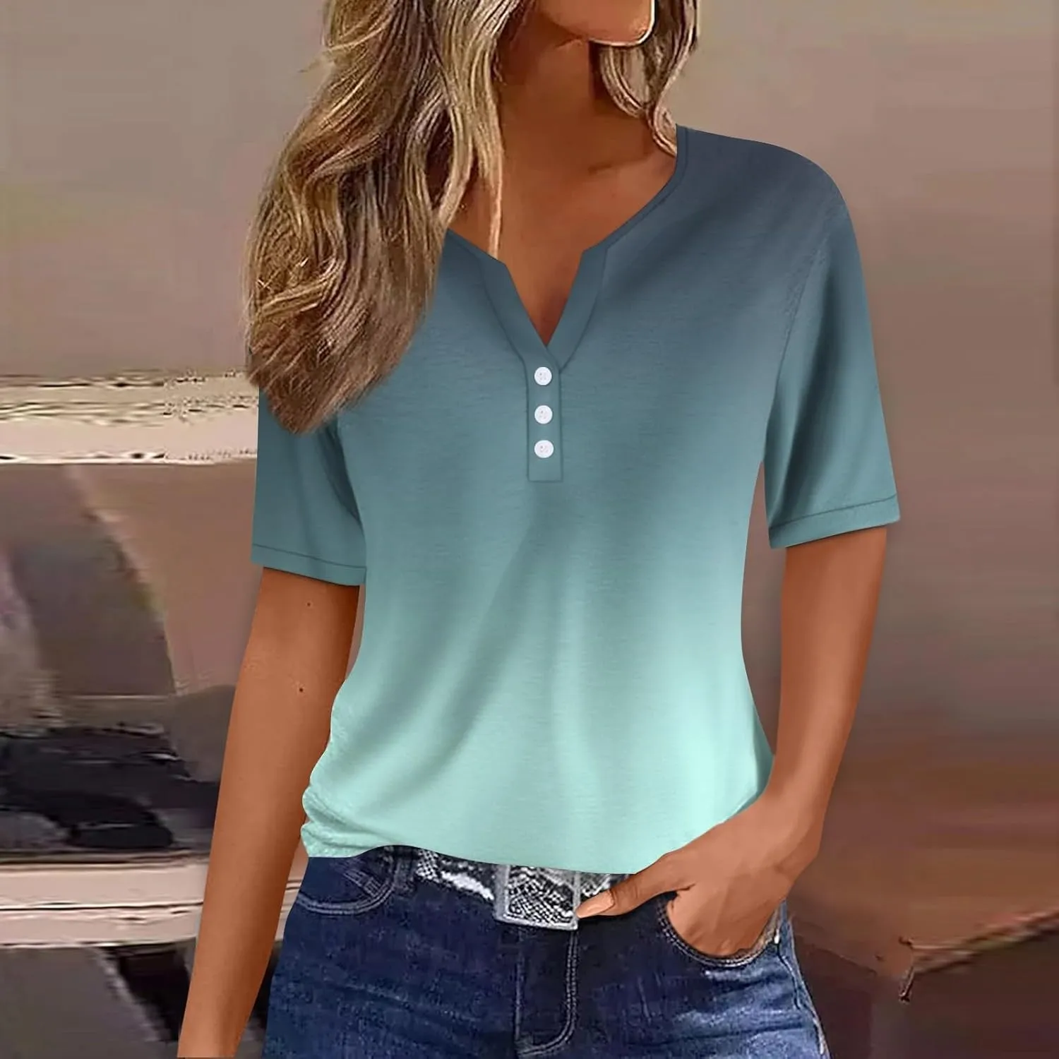 COTECRAM Summer Tops for Women 2025 Vacation Trendy V Neck Boho Short Sleeve Shirts Casual Loose Comfy Tunics