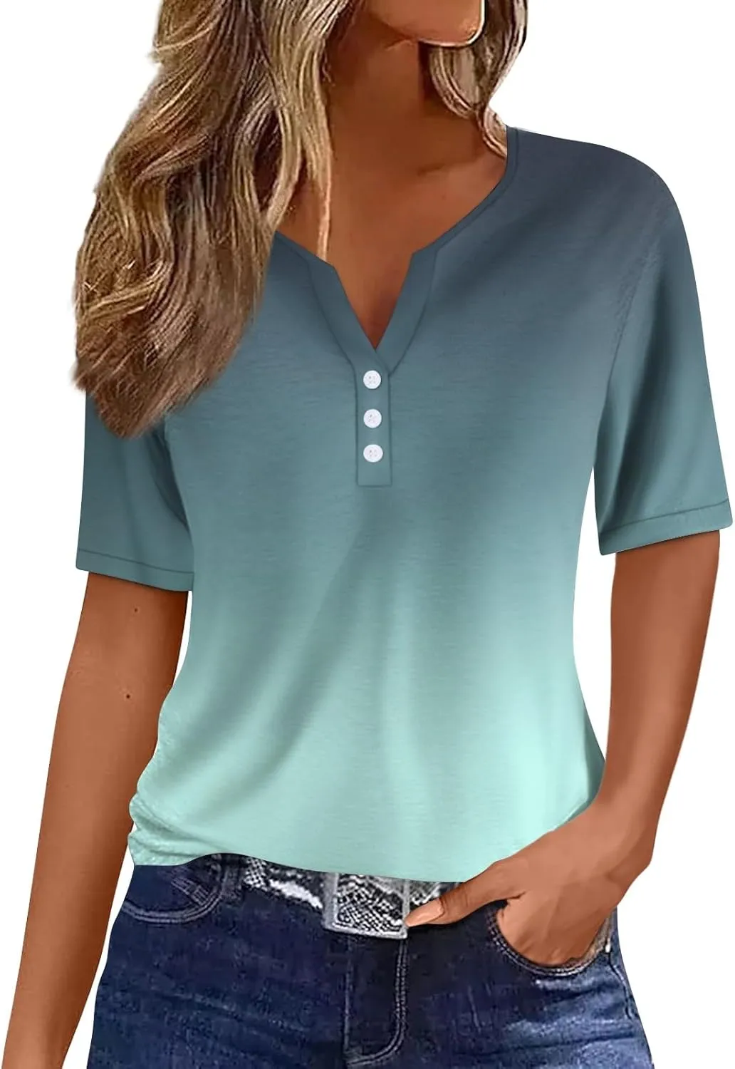COTECRAM Summer Tops for Women 2025 Vacation Trendy V Neck Boho Short Sleeve Shirts Casual Loose Comfy Tunics