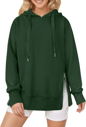 COTECRAM Women Oversized Hoodies Side Zipper Casual Sweatshirts Lightweight Tunic Pullover 2024 Fall Long Sleeve Shirts