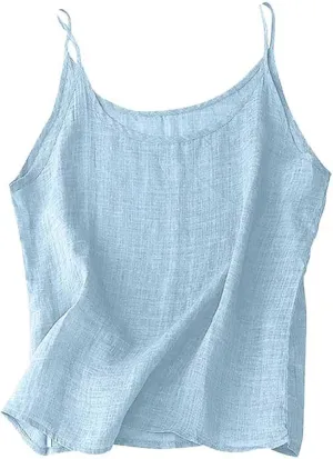 Cotton Linen Camisole Tops for Women Spaghetti Strap Loose Fit Tank Top Cami Summer Casual Sleeveless Gauze Shirts