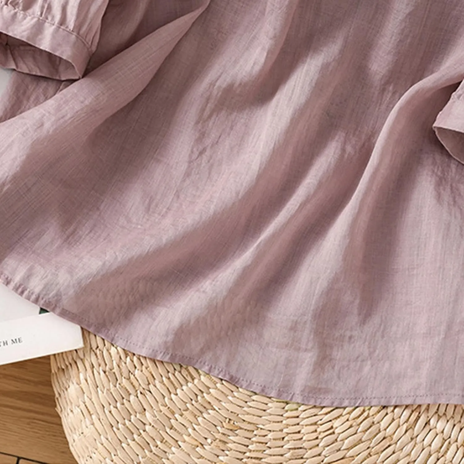 Cotton Linen Embroidery Blouse for Women Casual Crewneck Button Up Half Sleeve Shirts Boho Floral Loose Fit Tunic Tops