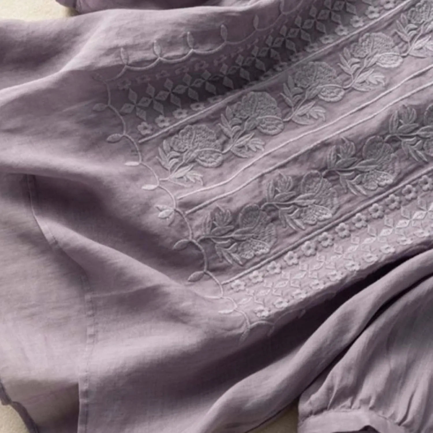 Cotton Linen Shirts for Women 2025 Trendy Summer Retro Embroidered 3/4 Sleeve Boho Blouse Dressy Casual Vacation Top