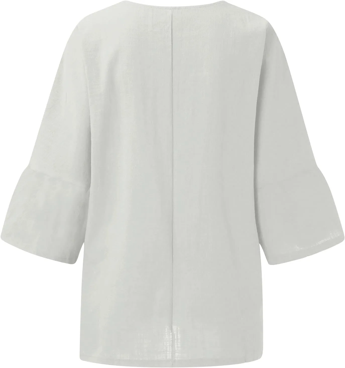 Cotton Linen Tops for Women Loose Fit Boho Solid Tunic Tops 2024 Summer Casual Elbow Sleeve Side Slit Blouse, Beige