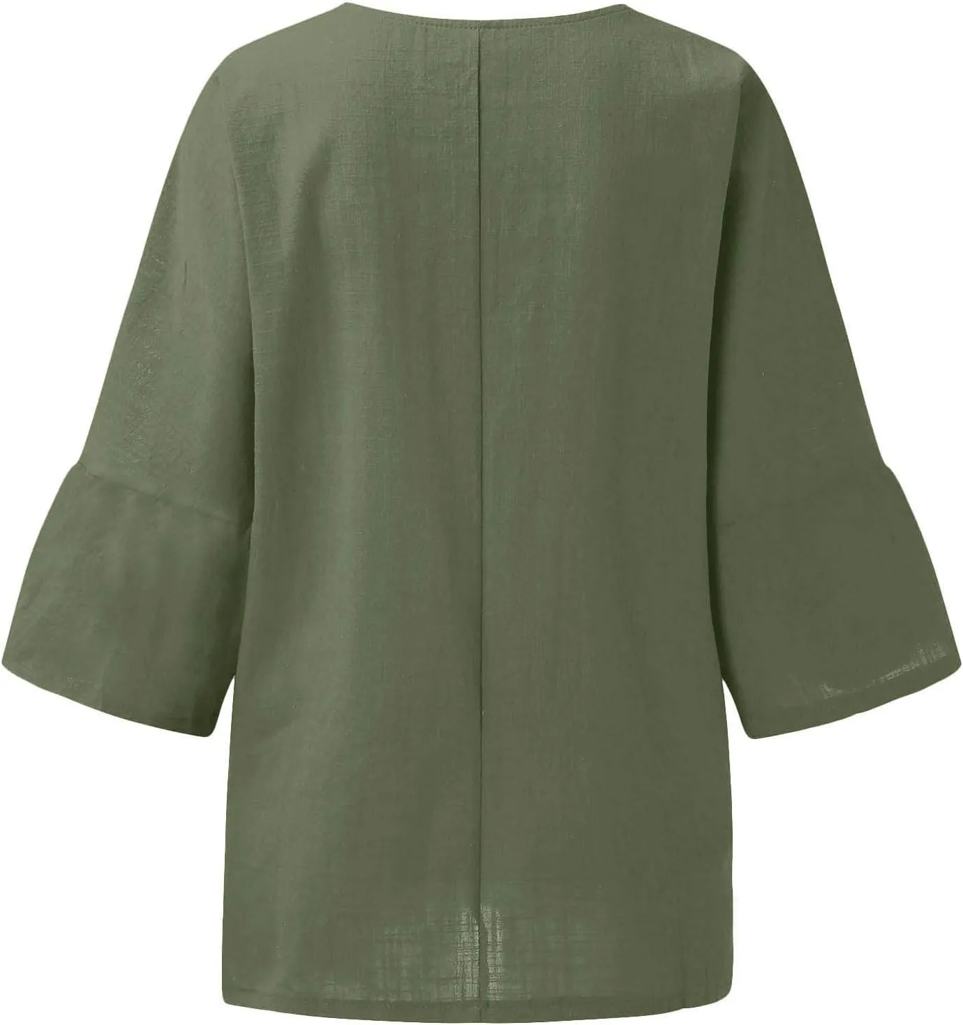Cotton Linen Tops for Women Loose Fit Boho Solid Tunic Tops 2024 Summer Casual Elbow Sleeve Side Slit Blouse, Beige