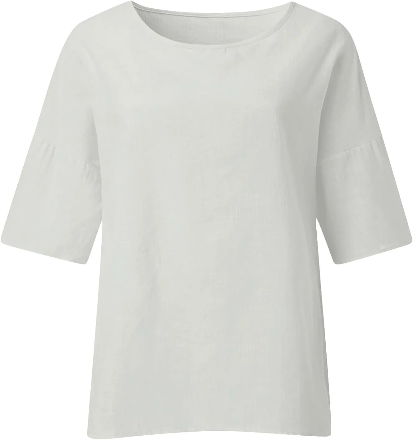 Cotton Linen Tops for Women Loose Fit Boho Solid Tunic Tops 2024 Summer Casual Elbow Sleeve Side Slit Blouse, Beige