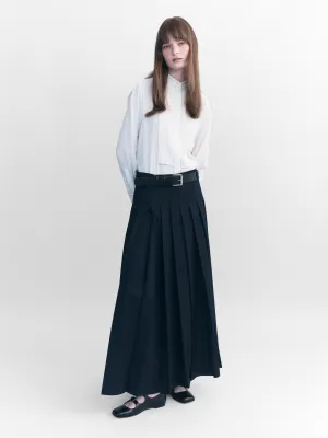 Courtney Zheng Heidi Pleated Kilt Maxi Skirt Navy