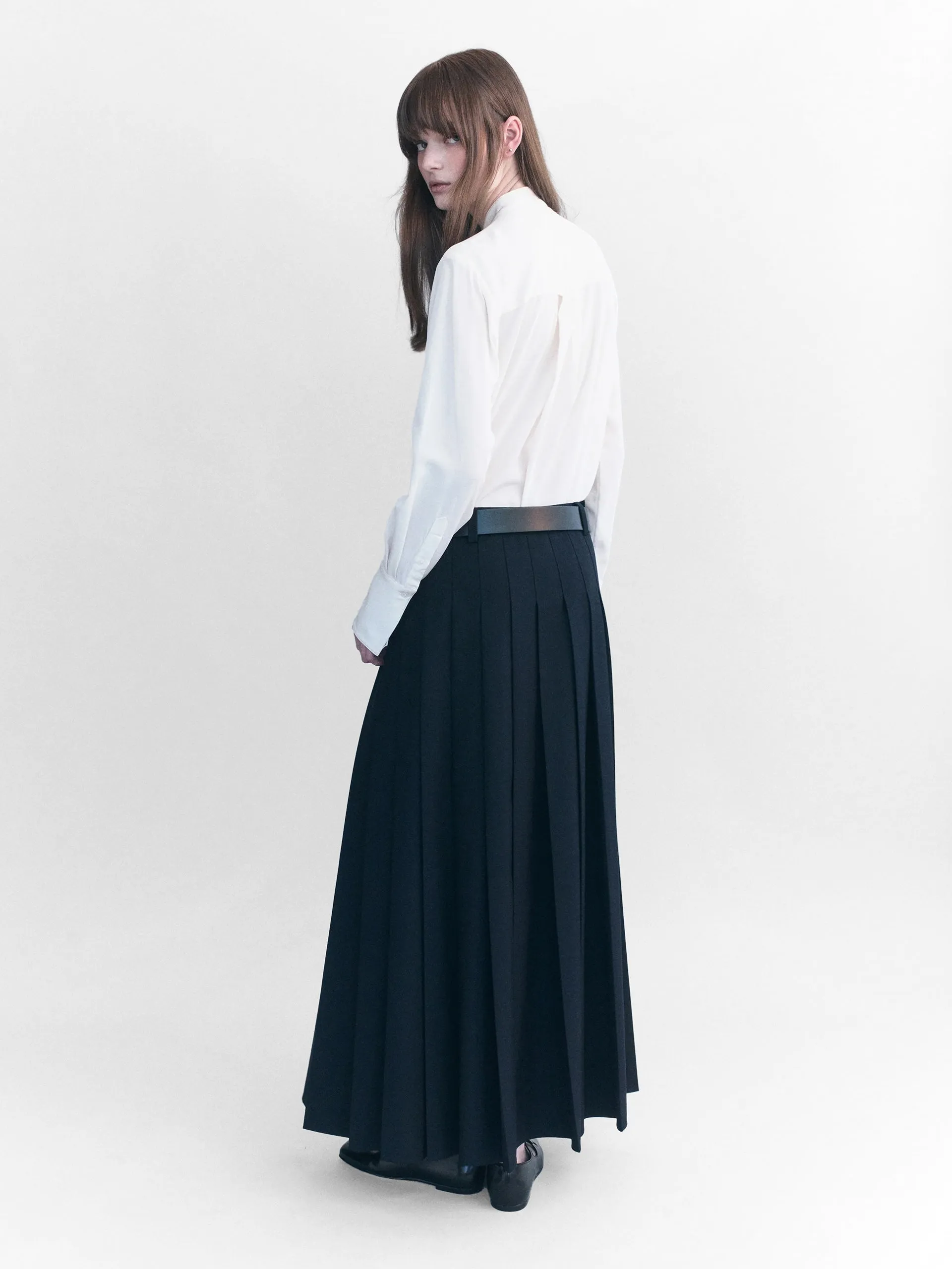 Courtney Zheng Heidi Pleated Kilt Maxi Skirt Navy