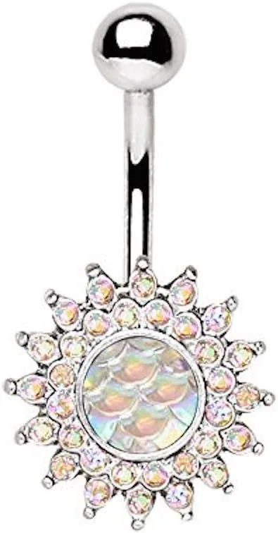 Covet Jewelry 316L Stainless Steel Dazzling Aurora Sunburst Navel Ring