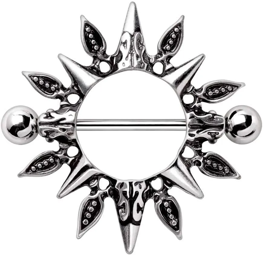 Covet Jewelry 316L Stainless Steel Tribal Design Sunburst Nipple Shield