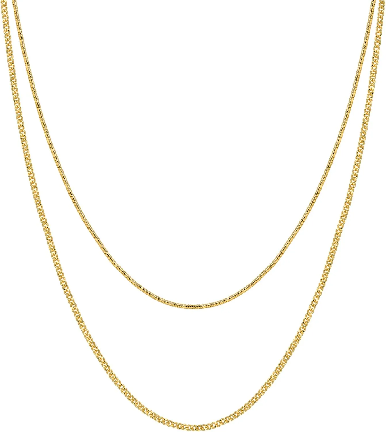 Cowlyn Herringbone Flat Snake Necklace,14K Gold Plated Satellite Bead Choker Layered Chain Necklaces for Women Girl Gifts Dainty Jewelry