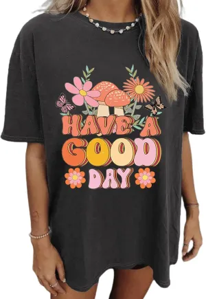 CSDAJIO Vintage Oversized Tshirts for Women Summer Graphic Tee Short Sleeve Gym Shirt Plus Size Workout Top