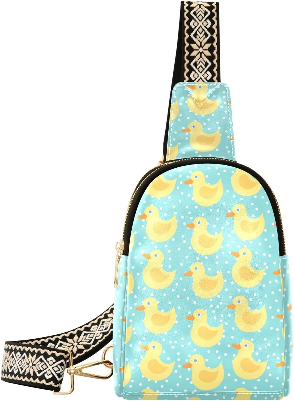 Cute Pattern with Yellow Duck Fanny Pack Crossbody PC Leather Small Sling Bag for Women Fashion Waist Packs Chest Bag for Travel Sports Running Hiking