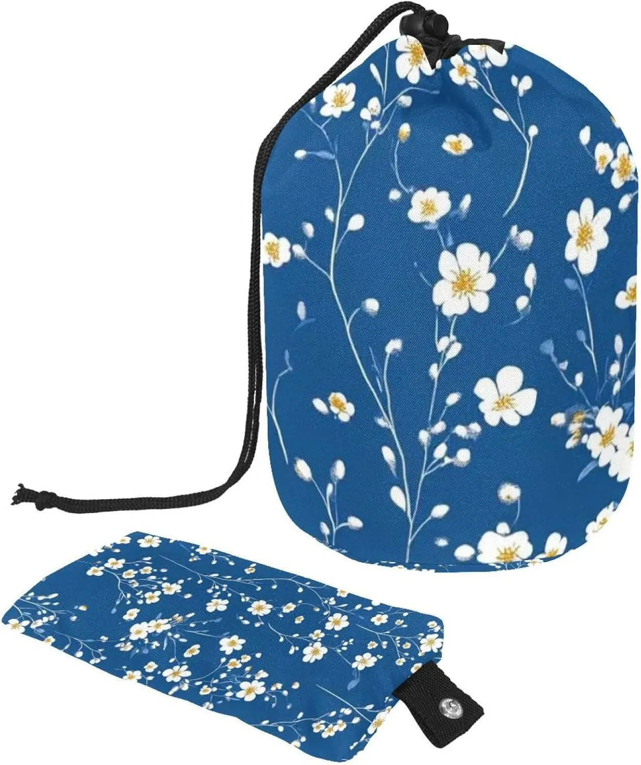 Cute White Floral Mini Flowers 13 Travel Cosmetic Bags Makeup Bag for Women, Foldable Drawstring Travel Cosmetic Bags, Portable Toiletry Bucket Bag