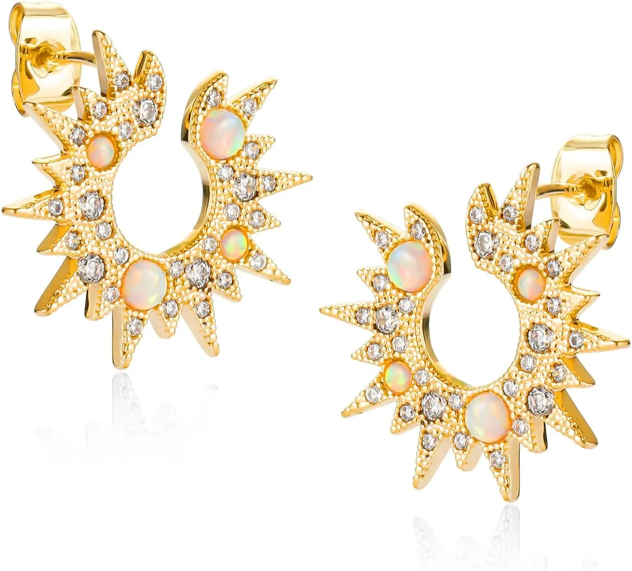 Dainty Gold Pendant Earrings 14K Yellow Gold Plated Sunburst Opal Earrings for Women,925 Sterling Silver Posts Hypoallergenic Lightweight Earrings for Women Gifts (Sunburst Opal Earrings)