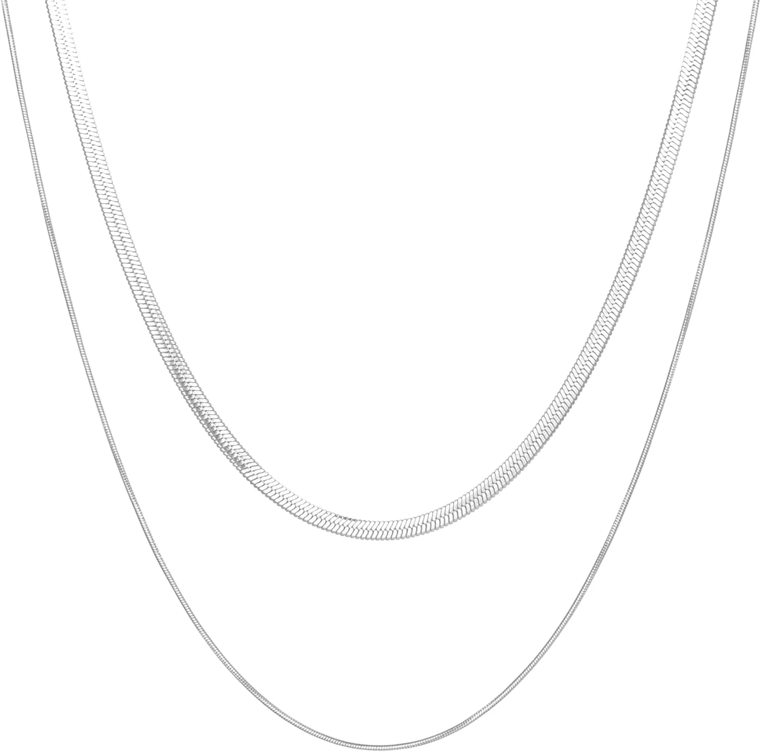 Dainty Ladies 18K Gold Plated Layered Herringbone Necklaces for Women Minimalist Stainless Steel Snake Chain Choker Necklace Waterproof Jewelry Gifts