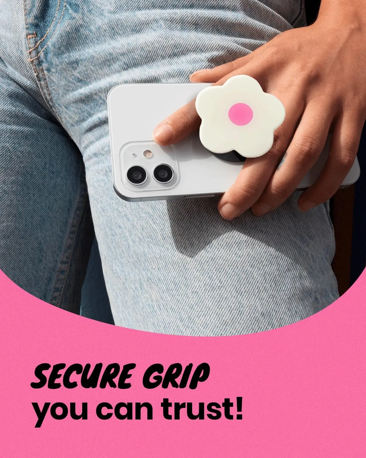 Daisy Phone Grip with Fidget Spinner  Adhesive Type, Floral Design, Secure Hold, Durable and Lightweight, Compatible with Most Smartphones (Pink)