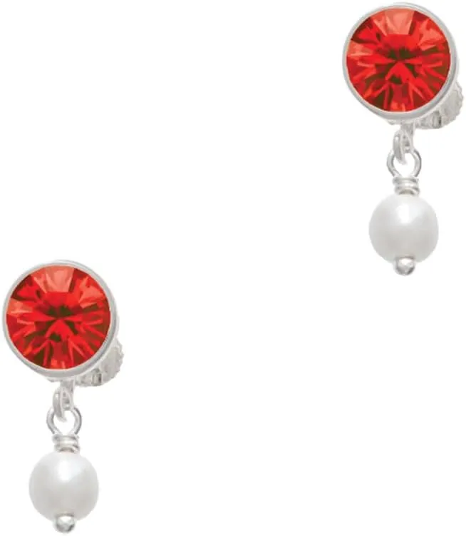 Delight Jewelry Silvertone 6mm Glass Imitation Pearl Bead Drop - Large Crystal Clip on Earrings