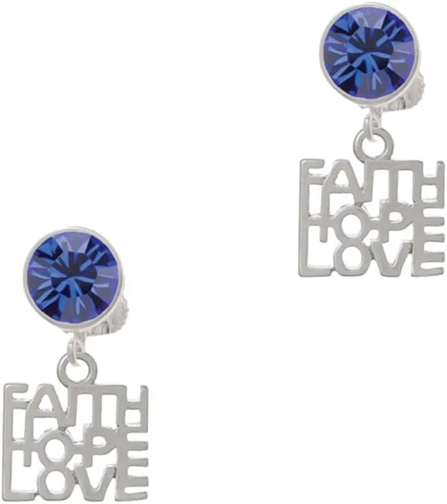 Delight Jewelry Silvertone Faith Hope Love - Large Crystal Clip on Earrings