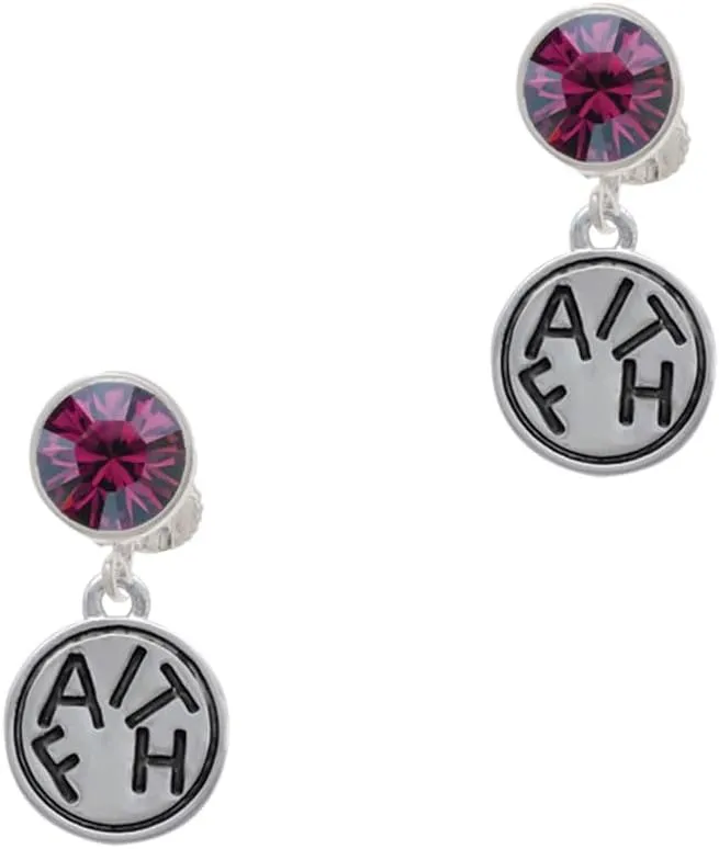 Delight Jewelry Silvertone Faith in Circle - Large Crystal Clip on Earrings